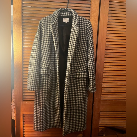 Loft Houndstooth Long Wool Blend Coat - Black & White - Picture 4 of 10
